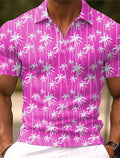 Maglietta uomo Valstrend con stampa grafica di palma di cocco, maniche corte e colletto a punta, stile casual e alla moda
