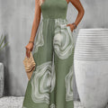 Completo jumpsuit rotondo e quadrato senza maniche di Valstrend, con scollo squadrato, tasche e gamba larga, stile casual e senza schiena
