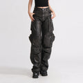 Combinaison en cuir PU Valstrend avec poches, taille haute, jambes larges et couleur unie, style fashion unique et tendance.
