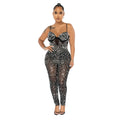 Tuta senza maniche in mesh colorata, con strass, per donna, di Valstrend, abbigliamento femminile elegante e alla moda