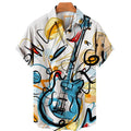Camicia casual da uomo Valstrend con stampa musicale 3D a maniche corte, versatile e moderna, visibile in dettaglio nell'immagine.