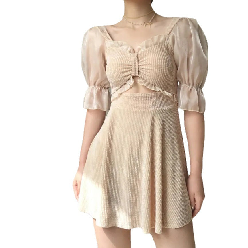 Costume da bagno a vita alta Valstrend con motivo Siamese, modello conservatore, adatto per vacanze e relax in spiaggia.