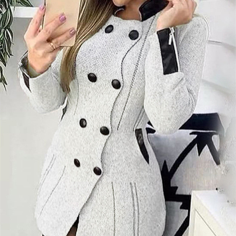 Cappotto donna doppiopetto in lana elegante e alla moda, vestibilità raffinata, marca Valstrend.