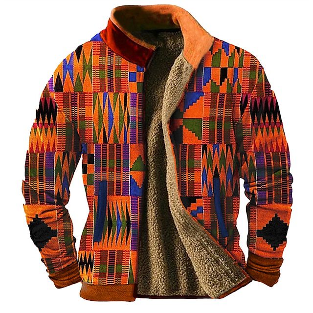 Giacca casual da uomo Valstrend con motivo patchwork autunno-inverno, stampa 3D, stile informale e caldo.