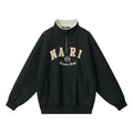 Embroidered Letters Half Zipped Stand Collar Thick Warm Sweater