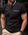 Camicia da uomo Valstrend con colletto rialzato, tasca frontale, maniche corte in tessuto solido, stile casual.