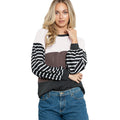 Maglione femminile a maniche lunghe con spalle a righe e splicing, marchio Valstrend, tessuto morbido e stile casual.