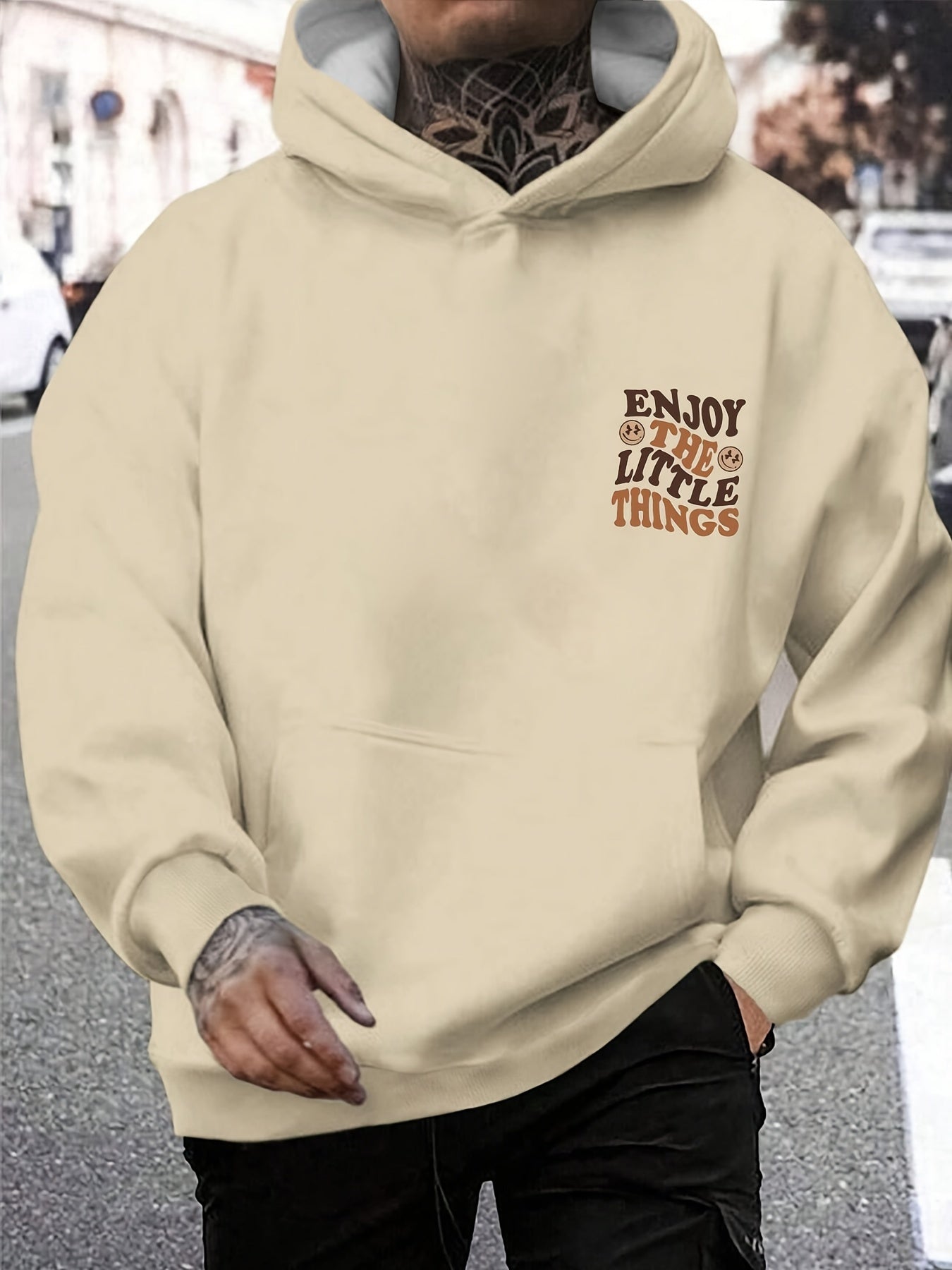 Felpa con cappuccio da uomo Valstrend con stampa grafica e tasca a marsupio, maniche lunghe casual per autunno e inverno.