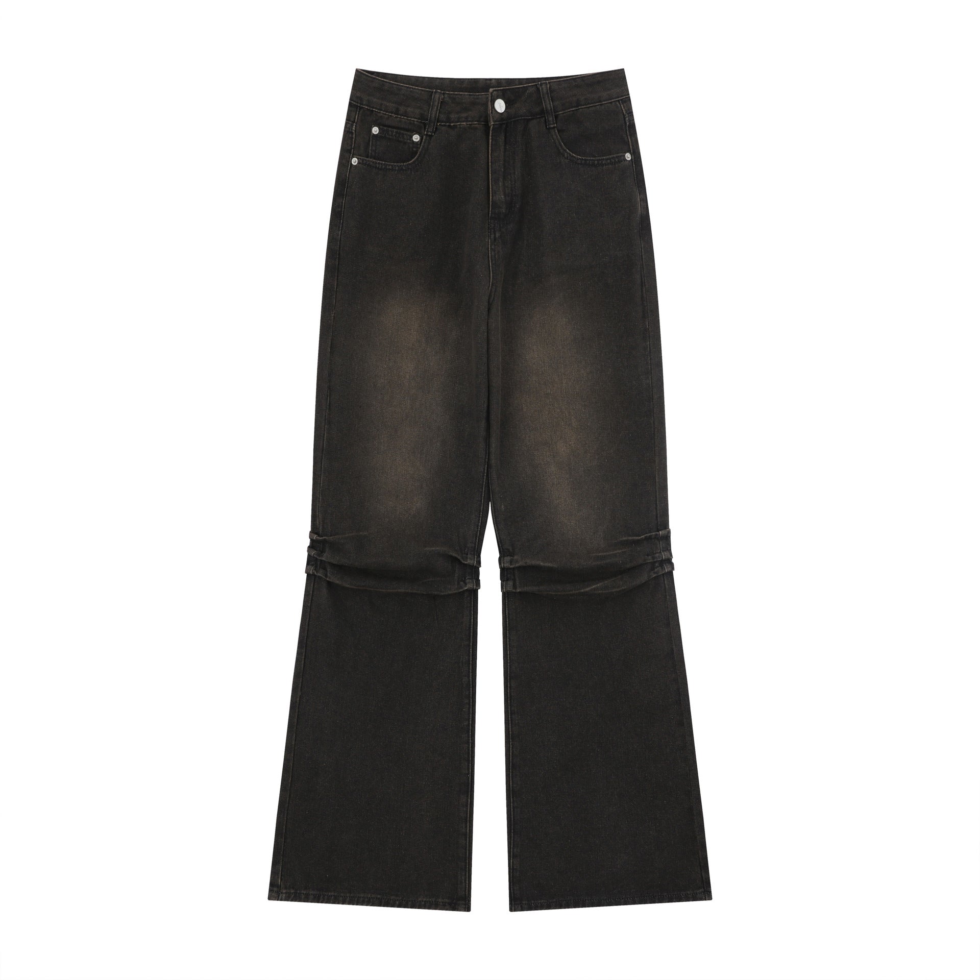 Gradient Distressed Straight Wide Leg Jeans