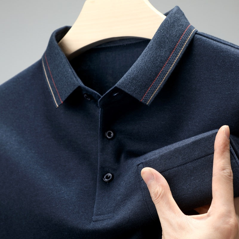 Maglietta a maniche lunghe con colletto per uomo, stile casual, marca Valstrend shop, visibile in primo piano.