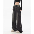 Pantaloni donna Valstrend shop a vita alta a vita alta con gamba larga, stile retrò con sfumatura nera e grigia.