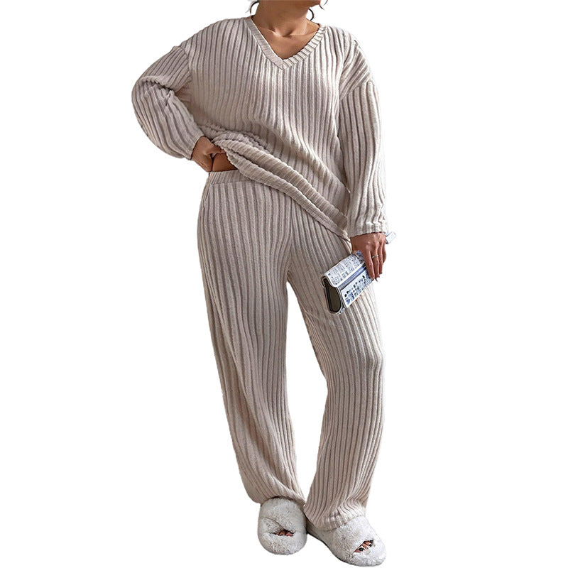Completo due pezzi Valstrend con pantaloni dritti a tinta unita e texture a righe sgonfie, stile europeo e americano.
