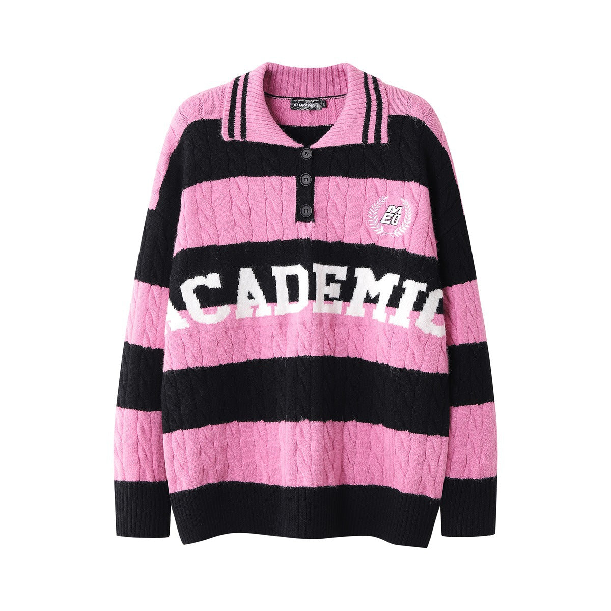 Maglione pullover Valstrend con lettere ricamate a righe colorate a contrasto, stile casual e moderno.