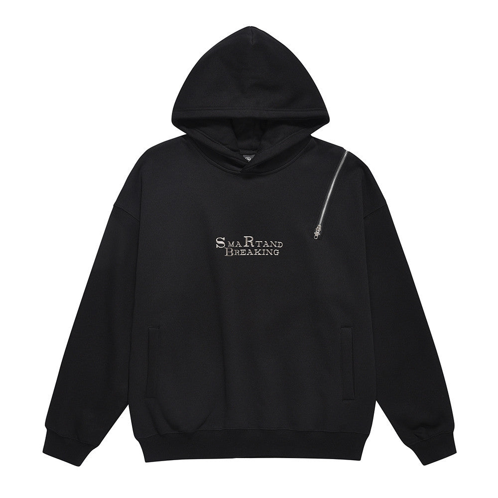 Felpa con cappuccio da uomo Valstrend con zip, dettagli in metallo e lettere di design, stile moderno e casual.