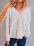 Solid Color And V-neck Single-breasted Long Sleeve Seersucker Knitted Cardigan Coat For Women