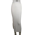 Gonna estiva bianca a vita alta, a maglia, con spacco laterale, a media lunghezza, modello aderente, marca Valstrend shop