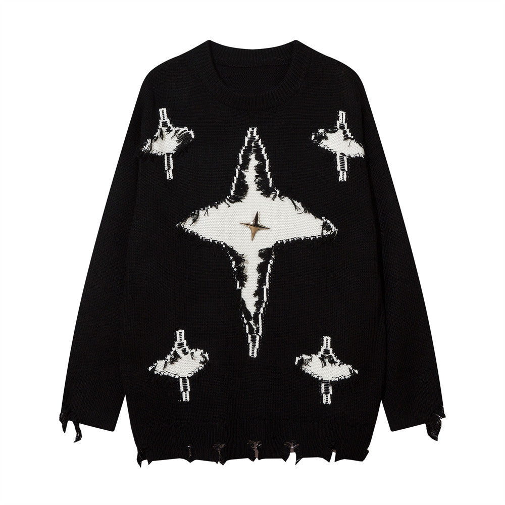 Maglione Valstrend Shop Dark Idle Style Cross Cat Beard Color Matching con disegno di gatti e dettagli eleganti, stile casual e originale
