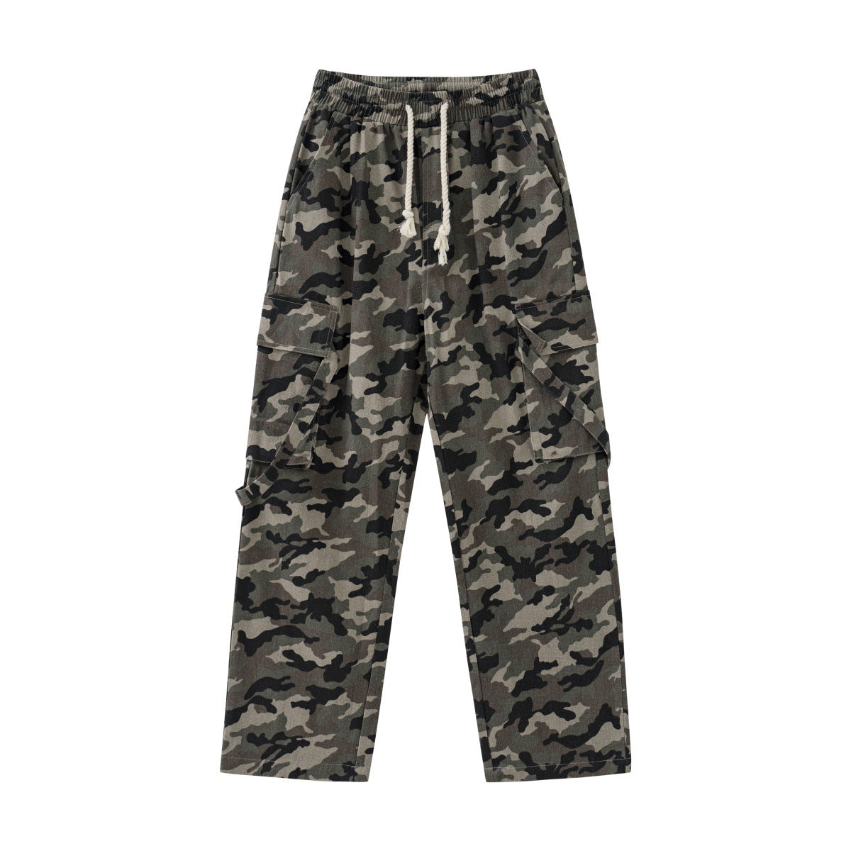 Pantaloni da lavoro a vita elastica a fantasia mimetica Valstrend, larghi e comodi con stile urbano e tessuto resistente.
