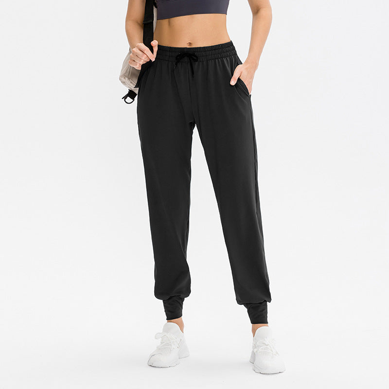 Pantaloni sportivi da donna Valstrend con vita elasticizzata, slip-in, stretch per corsa, yoga e uso casual, colore nero