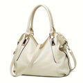 1pc Women'S Fashion Handbag 2024 - Faux Leather Tote with Zip Closure, Polyester Lining, and Edged Detail - Versatile Shoulder & Crossbody Bag in Black, White, and Navy