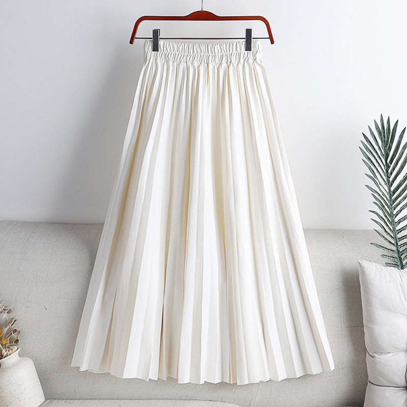 Gonna gonna Skirt donna in pelle PU di colore solido con vita alta e gonna plissettata, lunghezza media, di marca Valstrend.