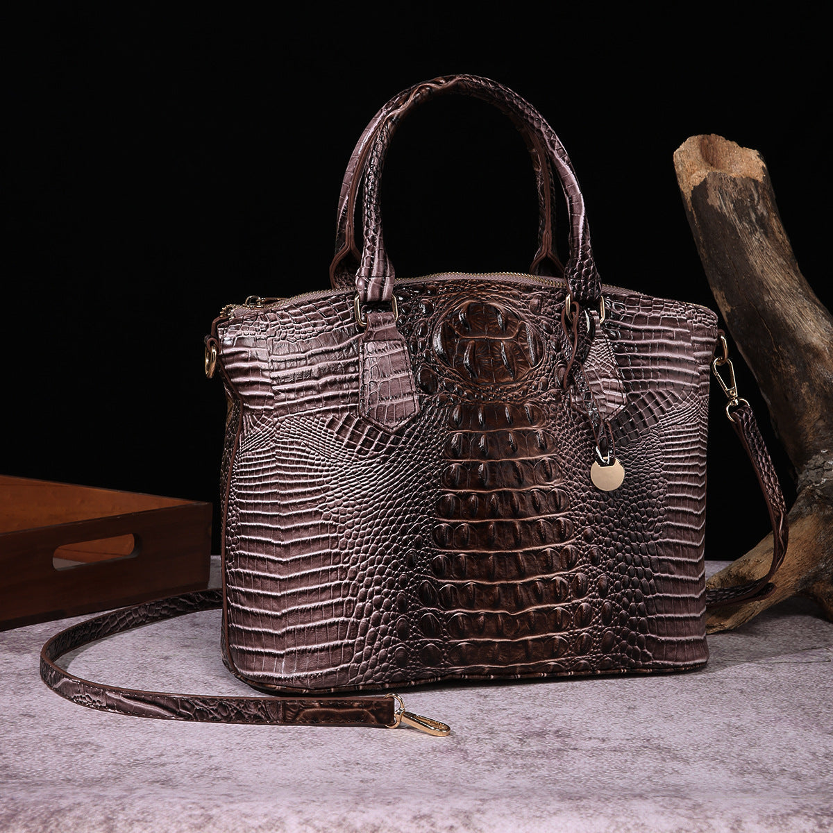 Borsa a tracolla donna Valstrend con motivo rettile retrò, portatile e spaziosa, in stile elegante e pratico