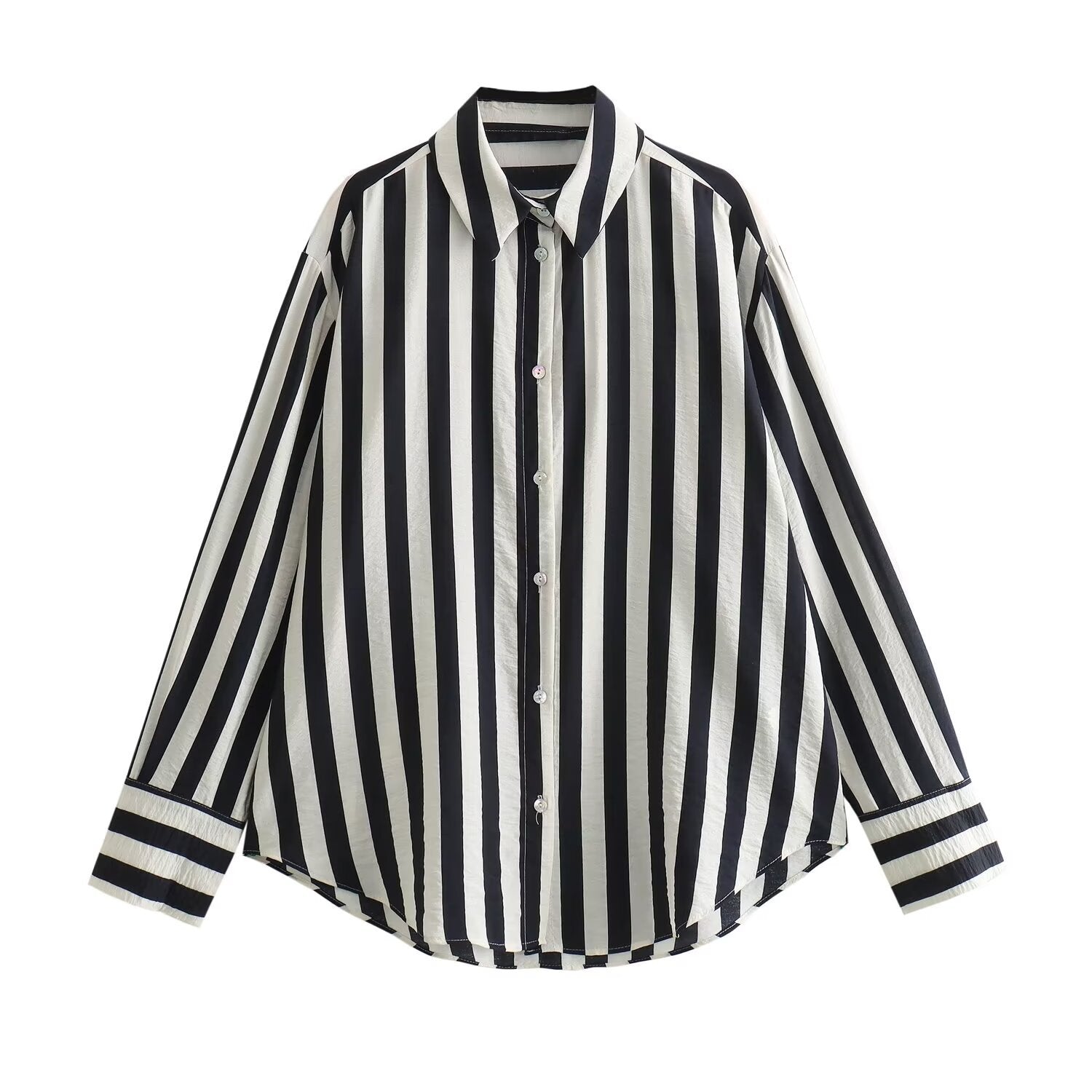 Camicia casual a maniche lunghe da donna Valstrend con strisce larghe e vestibilità allentata, ideale per uno stile comodo e alla moda