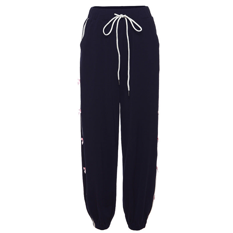 Street Fashion High Waist Straight Ankle Tied Casual Pants