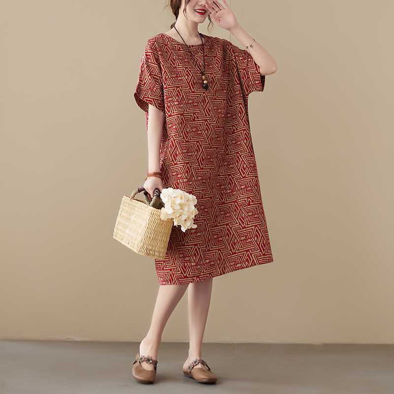 Vestito corto over the knee in cotone sottile e a maniche corte, vestibilità ampia, marca Valstrend shop.