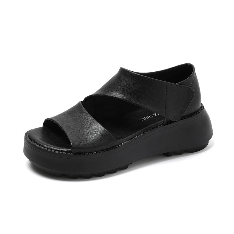 Sandali estivi Valstrend con suola in pelle di mucca, velcro e suola rialzata, stile casual e moda estiva.