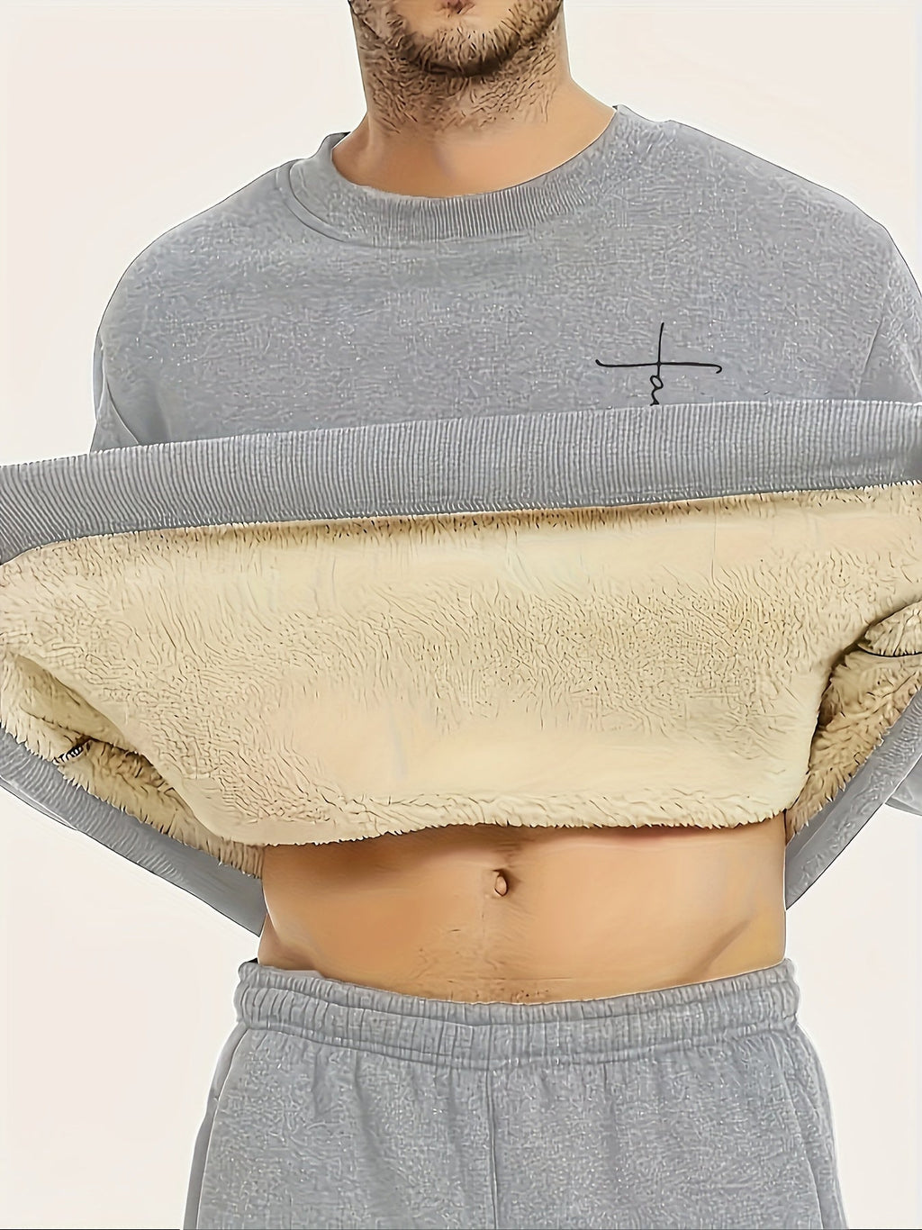 Felpa da uomo Valstrend con interno felpato, maniche lunghe, collo rotondo e motivo geometrico per autunno e inverno