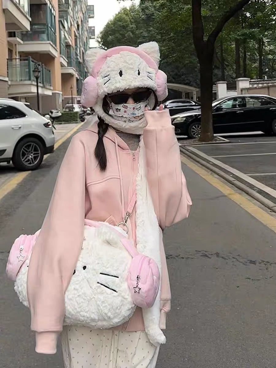 Zaino valigia con orecchie di gatto in peluche Valstrend, perfetto per studenti, con design carino e pratico per viaggi.