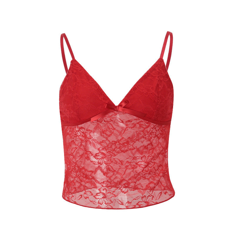 Top con bretelle in pizzo stile francese, senza maniche, dal design elegante e femminile, marca Valstrend.