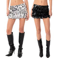 Gonna corta donna Valstrend con paillettes irregolari, stile moda elegante e brillante, tessuto lucido e decorativo.