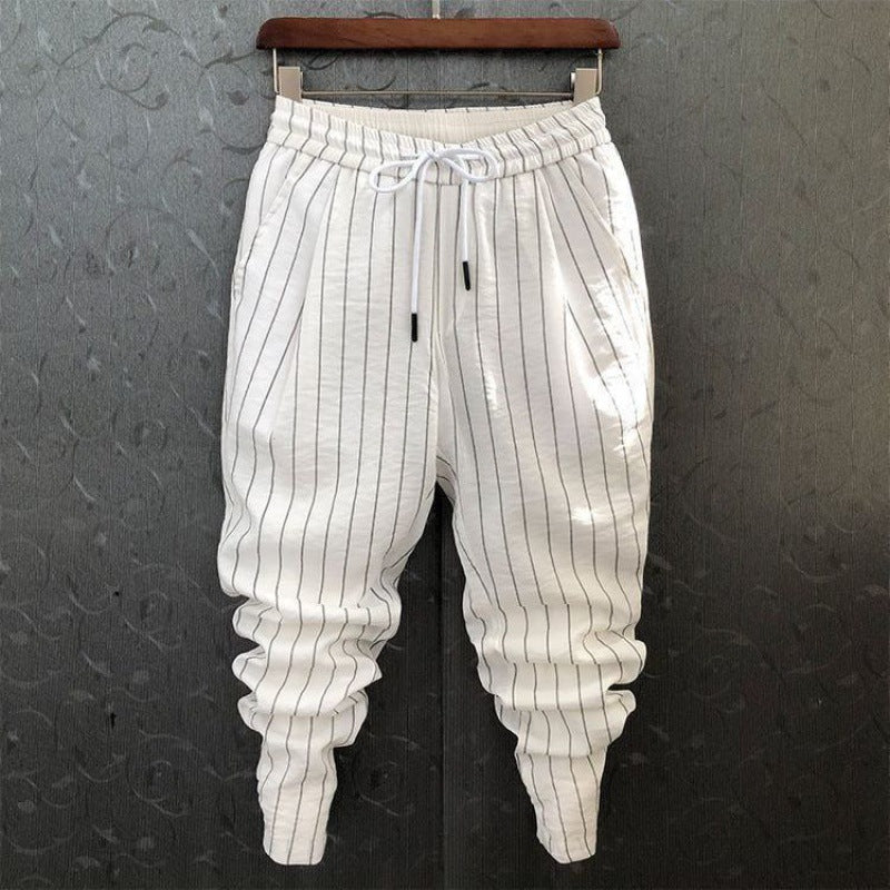 Pantaloni casual da uomo Valstrend con righe, vestibilità slim stretch, stile elegante e confortevole.
