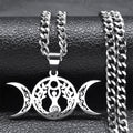 Collana clavicle con pendente a tripla luna celtica con nodo, stile elegante, in metallo, decorativa e simbolica.