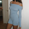 Women's Off-shoulder Off-the-shoulder Shoulder Strap Knitted Jumpsuit