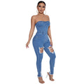 Women's Tube Top Slim Fit Denim Jumpsuit