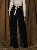 Pantaloni donna Valstrend in velluto dorato a palazzo con taglio allentato e gamba larga, stile moda femminile elegante