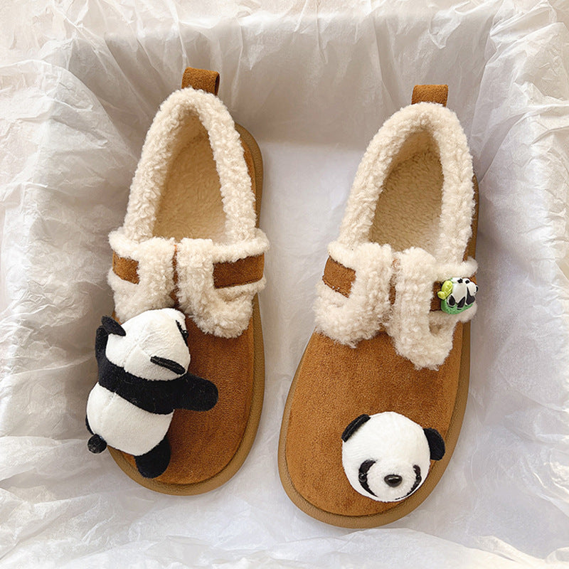 Scarpe in cotone Valstrend con panda carino, fodera in pelliccia e spessa, ideali per bambini, con disegno di orso panda.