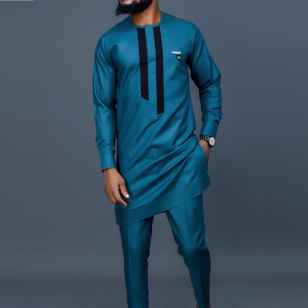 Completo casual da uomo in stile etnico africano, set a 2 pezzi Valstrend shop con motivi tradizionali e tessuti colorati