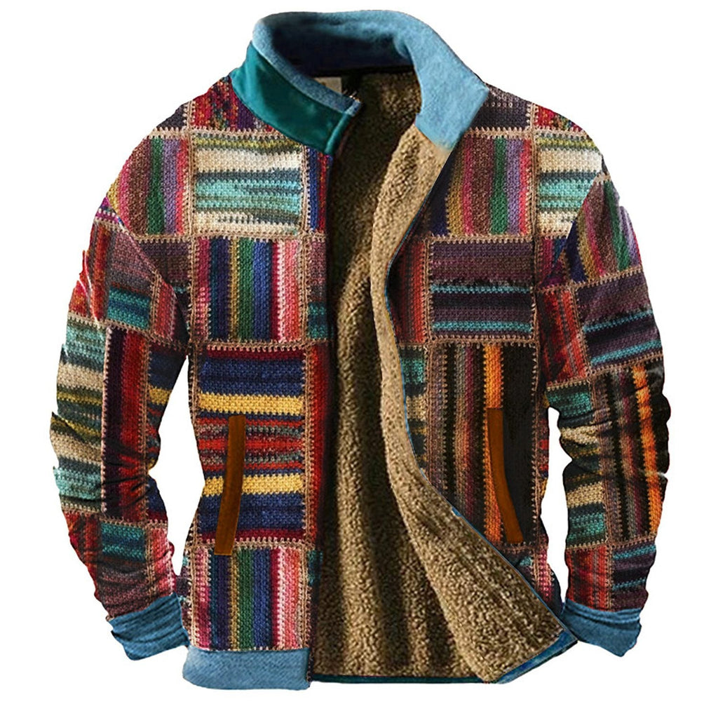 Giacca casual con motivo patchwork autunnale e invernale stampata in 3D, uomo, marca Valstrend shop, vista frontale.