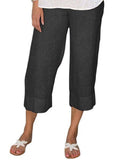 Pantaloni corti donna Valstrend in cotone e lino, colore solido, stile casual, vestibilità comoda e svasata.