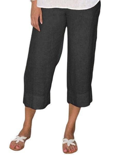Pantaloni corti donna Valstrend in cotone e lino, colore solido, stile casual, vestibilità comoda e svasata.