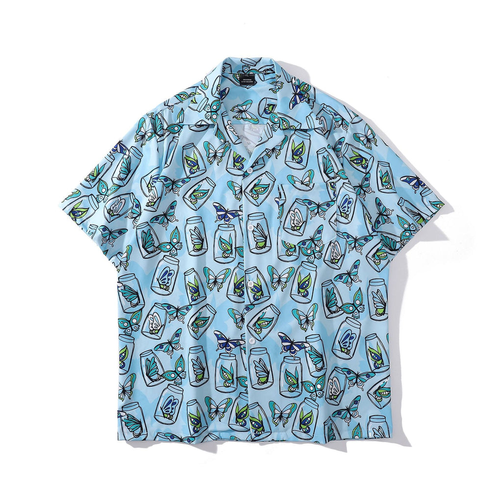 Cuban Collar New Vintage Casual Short Sleeve Printed Shirt Men And Women
