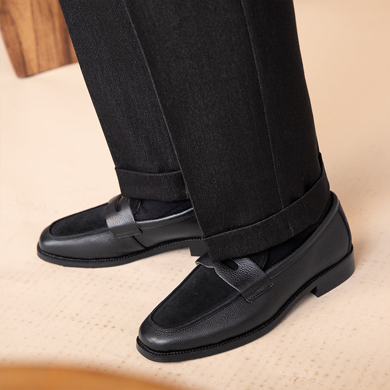 Scarpe casual da uomo Valstrend con punta quadrata piccola, modello comodo e versatile in tessuto nero.