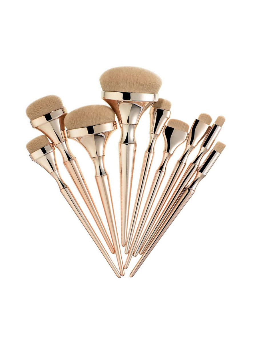 Set di 9 pennelli per trucco con finitura dorata, penne da dentifricio, ideale per applicazioni di bellezza e make-up.
