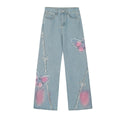Pantaloni in denim Valstrend con stampa di farfalle dolci e carine, stile casual e femminile.