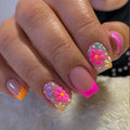 Set di 24 smalti finti a forma quadrata con finitura lucida, decorati con fiori colorati, per unghie finte femminili e graziose.