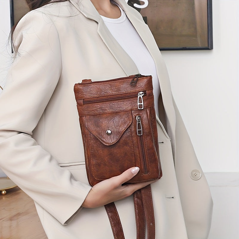 Borsa a tracolla vintage Valstrend, retrò con più tasche, porta telefono, stile casual femminile e compatto.